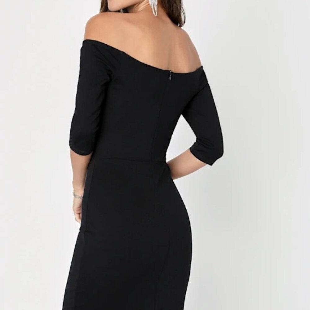 Lulus Girl Can't Help It Black Off-the-Shoulder Midi Dress - Picture 2 of 14